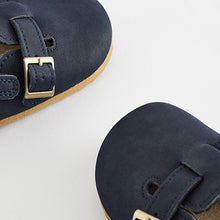 Load image into Gallery viewer, Navy Leather Slip-On Clog Mules
