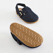 Load image into Gallery viewer, Navy Leather Slip-On Clog Mules
