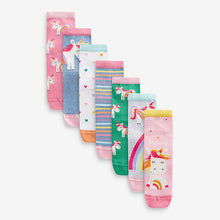 Load image into Gallery viewer, Pink, Green and blue 7 Pack Cotton Rich Unicorn Ankle Socks
