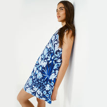 Load image into Gallery viewer, Morris &amp; Co. Hyacinth Navy Floral Tie Neck Linen Blend Summer Dress
