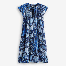 Load image into Gallery viewer, Morris &amp; Co. Hyacinth Navy Floral Tie Neck Linen Blend Summer Dress
