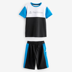 Blue/Black Playstation 100% Cotton Short Pyjamas 2 Pack