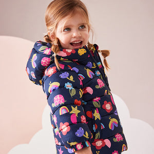 Navy Character Shower Resistant Fleece Lined Hooded Padded Coat (3mths-6yrs)
