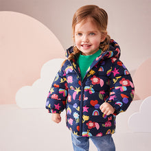Load image into Gallery viewer, Navy Character Shower Resistant Fleece Lined Hooded Padded Coat (3mths-6yrs)
