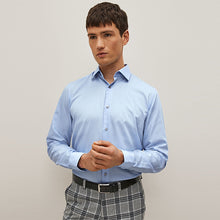 Load image into Gallery viewer, Blue Regular Fit Easy Care Textured Single Cuff Smart Shirt
