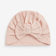 Load image into Gallery viewer, Pink/Rust Baby Bow Turban 100% Cotton Hats 2 Pack (0mths-18mths)
