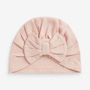 Pink/Rust Baby Bow Turban 100% Cotton Hats 2 Pack (0mths-18mths)