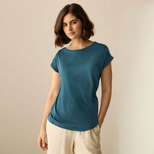 Load image into Gallery viewer, Blue Teal Round Neck Cap Sleeve 100% Cotton T-Shirt
