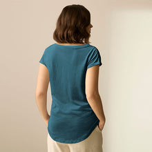 Load image into Gallery viewer, Blue Teal Round Neck Cap Sleeve 100% Cotton T-Shirt
