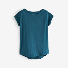 Load image into Gallery viewer, Blue Teal Round Neck Cap Sleeve 100% Cotton T-Shirt
