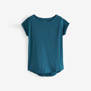 Blue Teal Round Neck Cap Sleeve 100% Cotton T-Shirt