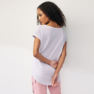 Lilac Purple Round Neck Cap Sleeve 100% Cotton T-Shirt