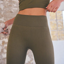 Load image into Gallery viewer, Khaki Green Ribbed Seamless High Waist Leggings
