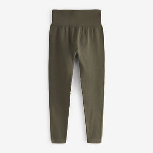 Khaki Green Ribbed Seamless High Waist Leggings