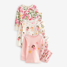 Load image into Gallery viewer, Pink/Cream Fairy Long Sleeve Snuggle Pyjamas 3 Pack (9mths-8yrs)
