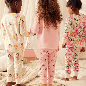 Pink/Cream Fairy Long Sleeve Snuggle Pyjamas 3 Pack (9mths-8yrs)