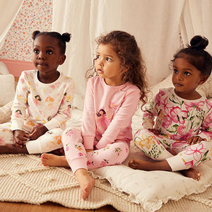 Pink/Cream Fairy Long Sleeve Snuggle Pyjamas 3 Pack (9mths-8yrs)