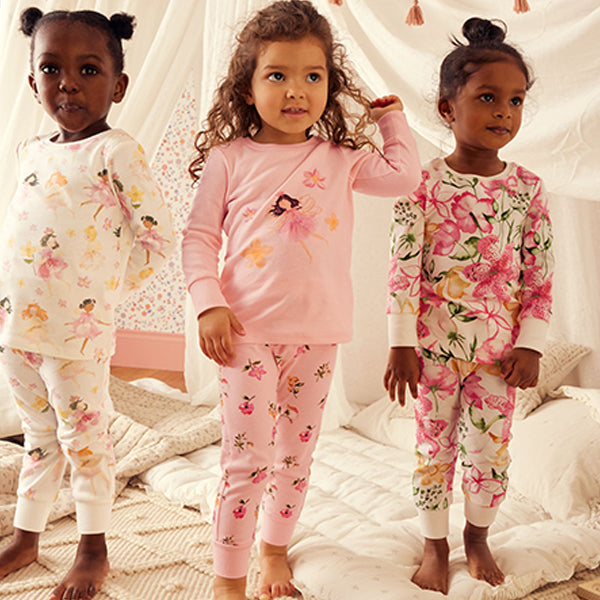 Pink/Cream Fairy Long Sleeve Snuggle Pyjamas 3 Pack (9mths-8yrs)