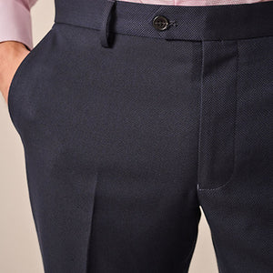 Navy Blue Slim Fit Textured Suit Trousers