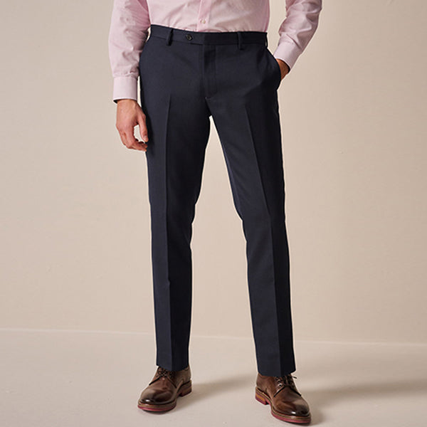 Navy Blue Slim Fit Textured Suit Trousers
