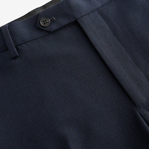 Navy Blue Slim Fit Textured Suit Trousers