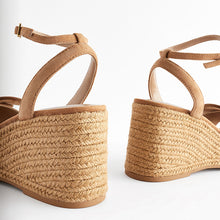 Load image into Gallery viewer, Tan Brown Forever Comfort® Leather Bow Wedges
