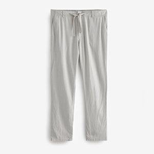 Grey Light Linen Viscose Drawstring Trousers