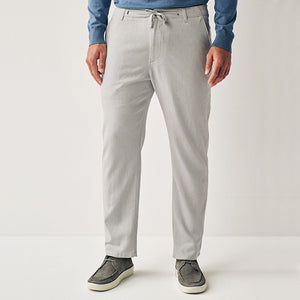 Grey Light Linen Viscose Drawstring Trousers