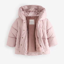 Load image into Gallery viewer, Pink Shower Resistant Faux Fur Lined Hooded Padded Coat (3mths-6yrs)
