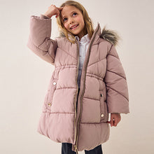 Load image into Gallery viewer, Toffee Pink Shower Resistant Faux Fur Trim Padded Coat (3-12yrs)
