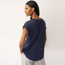 Load image into Gallery viewer, Blue Dark Navy Cap Sleeve T-Shirt Top

