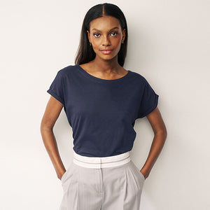 Blue Dark Navy Cap Sleeve T-Shirt Top