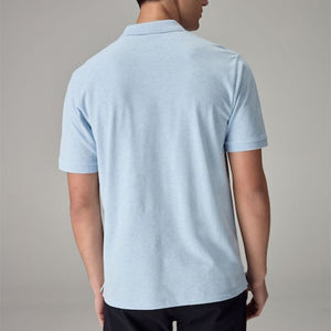 Blue Marl Light Regular Fit Short Sleeve Pique Polo Shirt