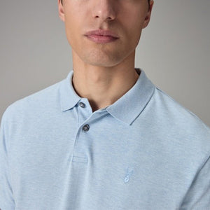 Blue Marl Light Regular Fit Short Sleeve Pique Polo Shirt
