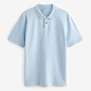 Blue Marl Light Regular Fit Short Sleeve Pique Polo Shirt