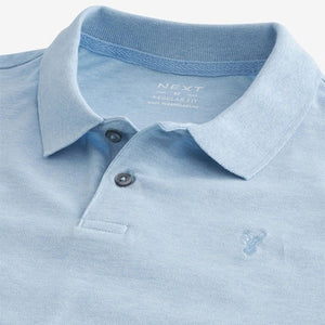 Blue Marl Light Regular Fit Short Sleeve Pique Polo Shirt