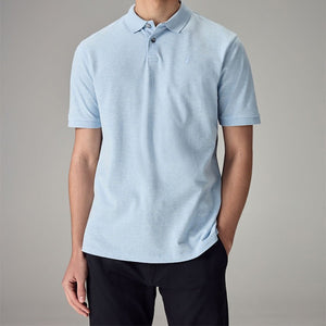 Blue Marl Light Regular Fit Short Sleeve Pique Polo Shirt