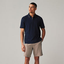 Load image into Gallery viewer, Navy Tan Regular Fit Smart Quarter Zip Polo Shirt

