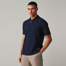 Load image into Gallery viewer, Navy Tan Regular Fit Smart Quarter Zip Polo Shirt
