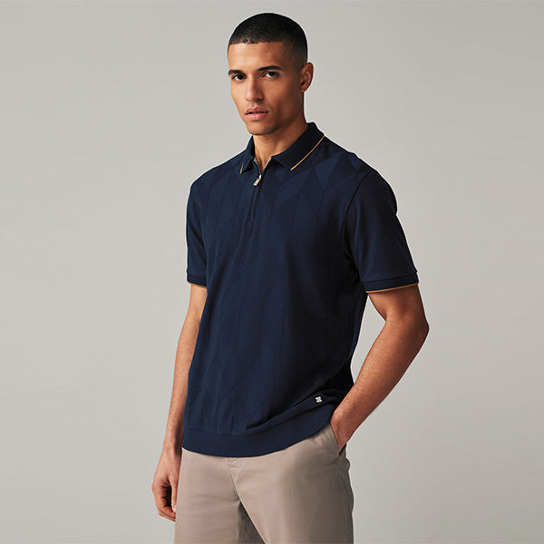 Navy Tan Regular Fit Smart Quarter Zip Polo Shirt