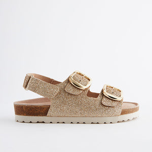 Gold Glitter Standard Fit (F) Two Strap Corkbed Sandals