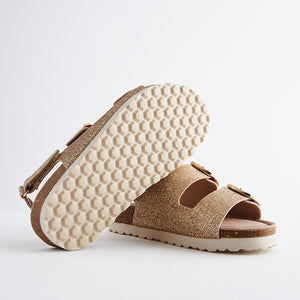 Gold Glitter Standard Fit (F) Two Strap Corkbed Sandals