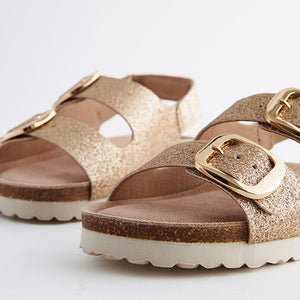 Gold Glitter Standard Fit (F) Two Strap Corkbed Sandals