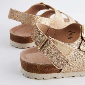 Gold Glitter Standard Fit (F) Two Strap Corkbed Sandals