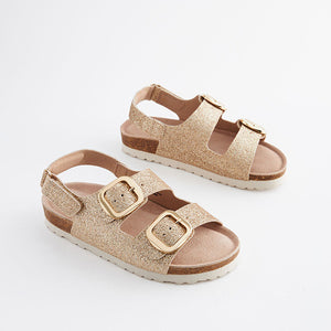 Gold Glitter Standard Fit (F) Two Strap Corkbed Sandals