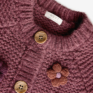 Burgundy Red 3D Flower Cardigan (3mths-5yrs)