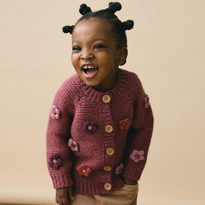 Burgundy Red 3D Flower Cardigan (3mths-5yrs)