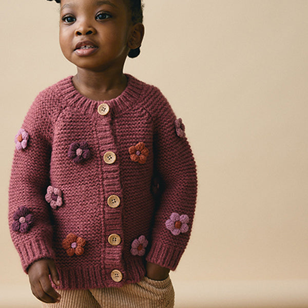 Burgundy Red 3D Flower Cardigan (3mths-5yrs)