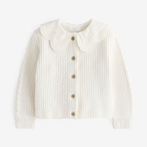 Ecru Cream Collar 100% Cotton Cardigan (3mths-5yrs)