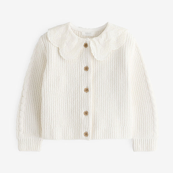 Ecru Cream Collar 100% Cotton Cardigan (3mths-5yrs)